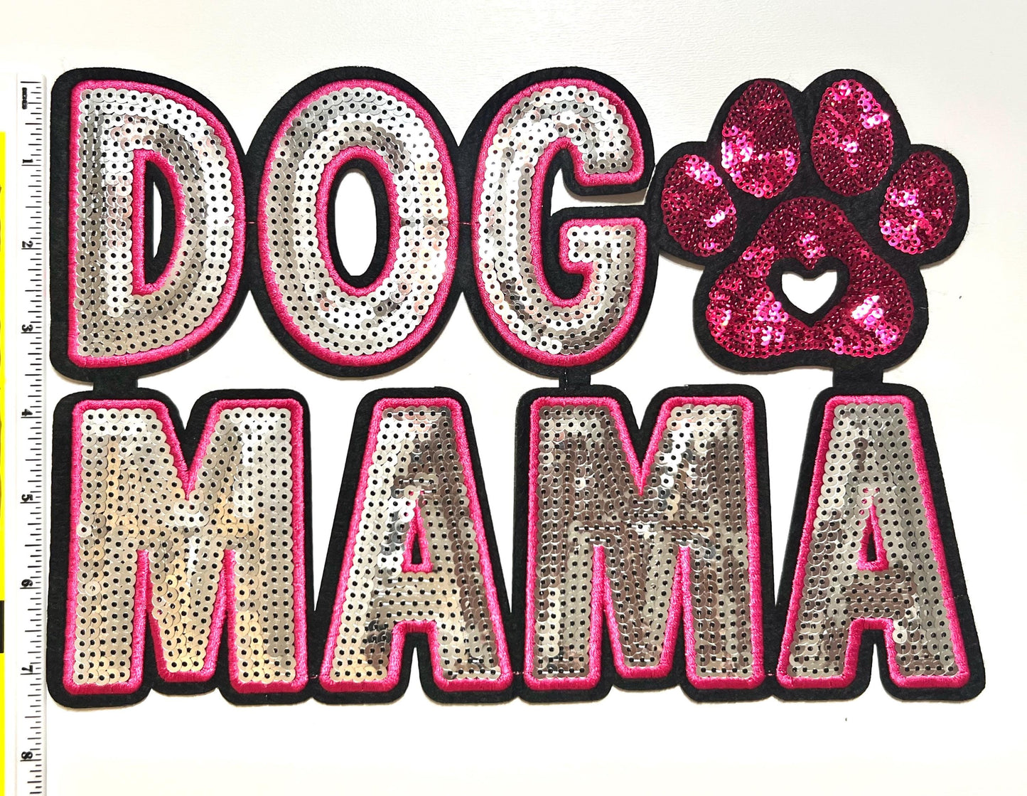 Dog Mama - Pink and gold sequins Iron on patch
