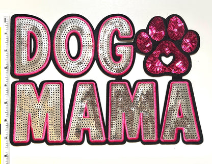 Dog Mama - Pink and gold sequins Iron on patch