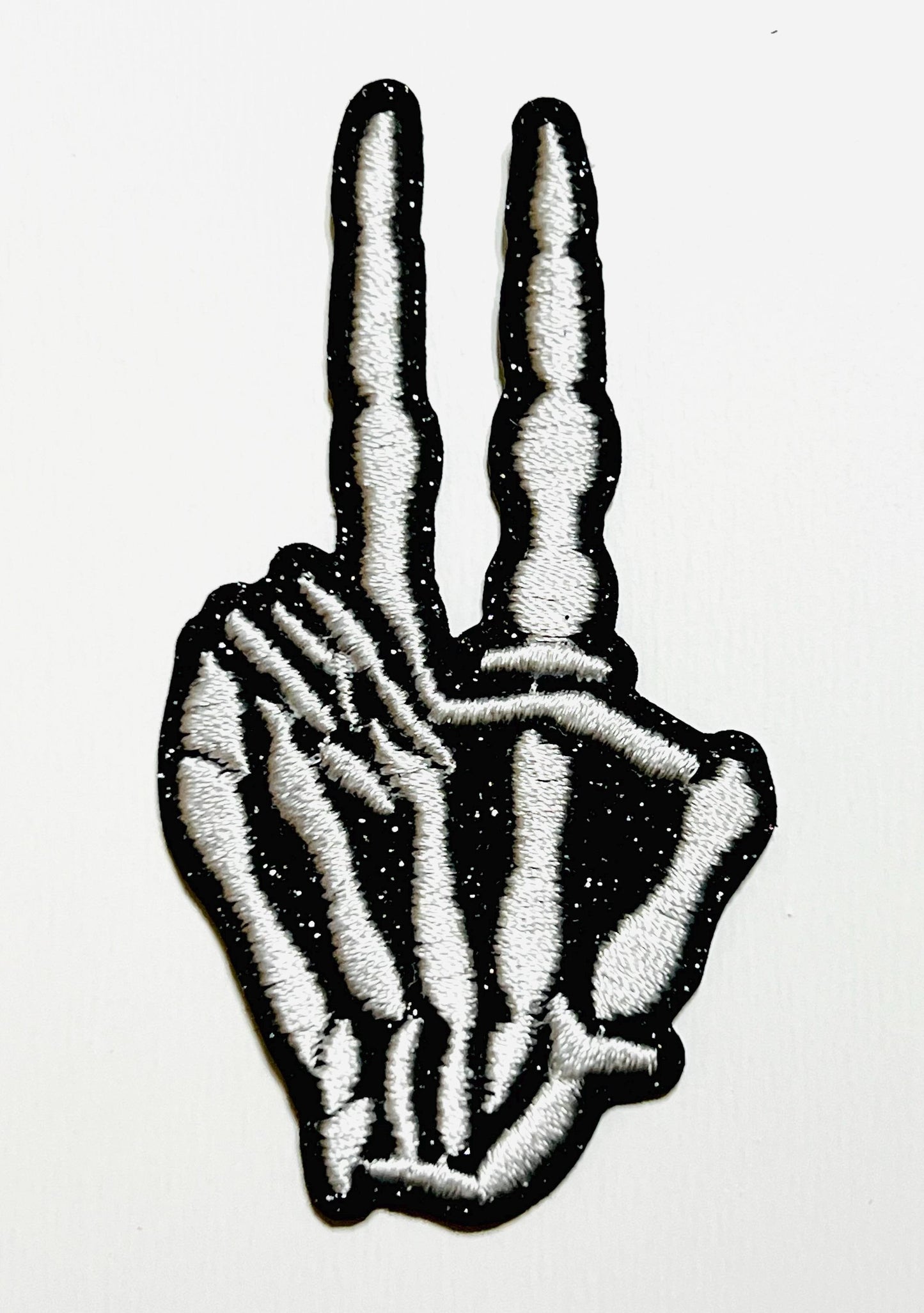 Skeleton Hand peace sign patch - Embroidered Iron on patch 3.25”