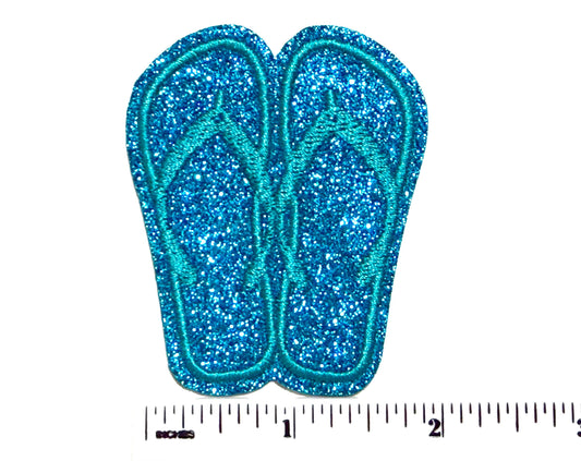 Flip flops with teal glitter  - Embroidered Iron on patch 2.5”
