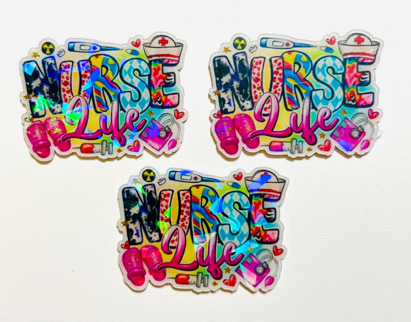 Nurse life holographic acrylics - flatback acrylics set of 3