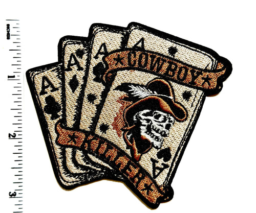 Poker Cards, 4 of a kind, Cowboy Killer - Embroidered Iron-On Patch 3.5”