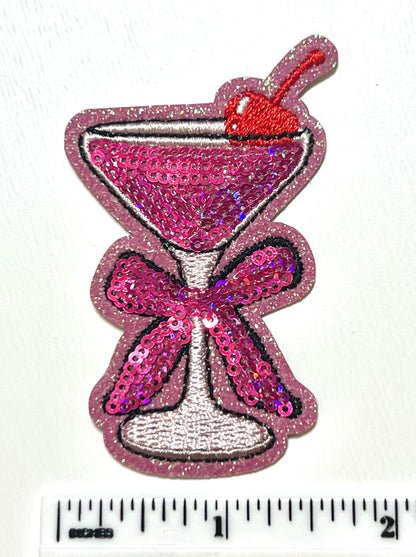 Martini with cherry and bow - Sequins Iron on patch