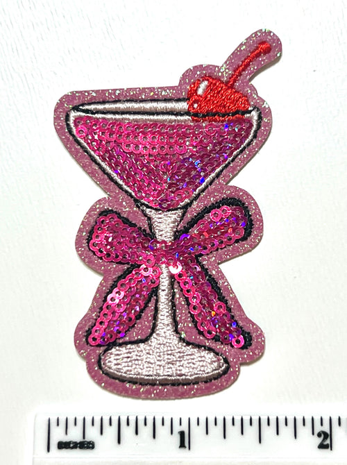 Martini with cherry and bow - Sequins Iron on patch