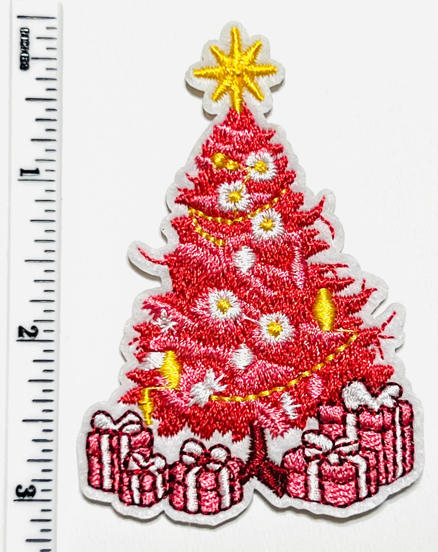 Pink Christmas patches - Embroidered Iron on patches with glitter