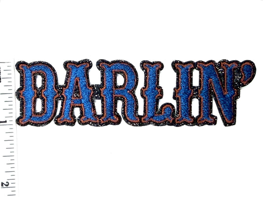 Darlin’ patch - Embroidered Iron on patch with black glitter 4” x 1”