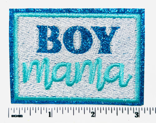 Boy Mama patch - Embroidered DIY Iron on patch with glitter