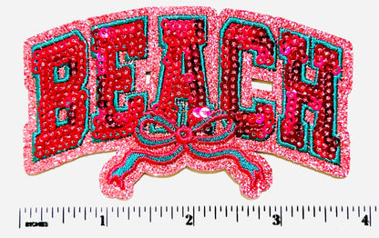 Beach *pink with teal outline* with a bow - Sequins DIY  Iron on patch