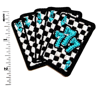 Turquoise Poker Cards, Royal Flush Checkered - Embroidered Iron-On Patch 2.75”