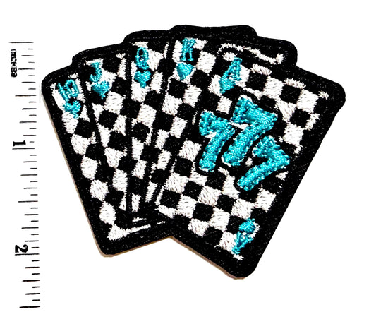 Turquoise Poker Cards, Royal Flush Checkered - Embroidered Iron-On Patch 2.75”