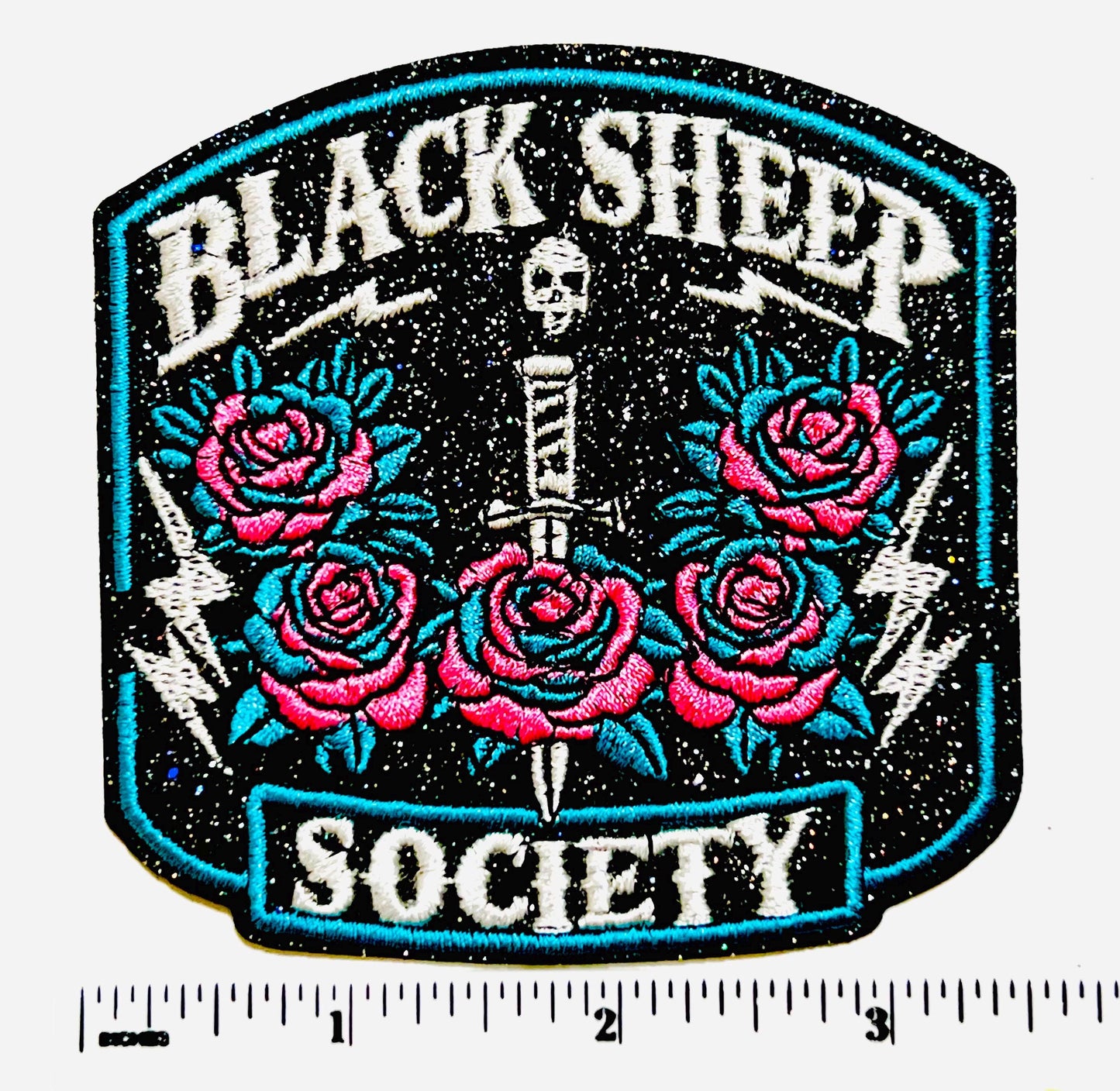Black Sheep Society patch - Embroidered DIY Iron on patch with glitter