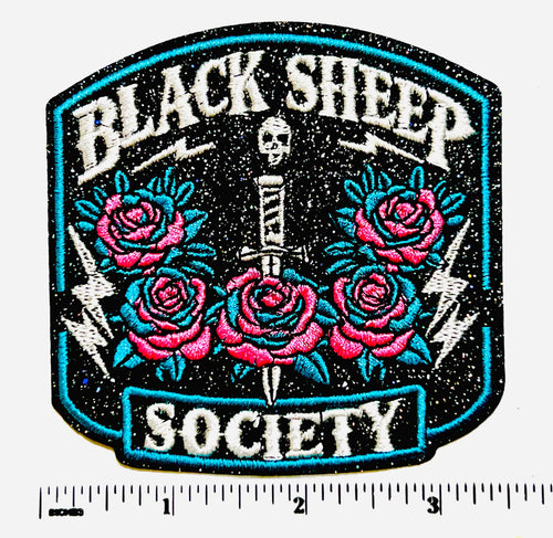 Black Sheep Society patch - Embroidered DIY Iron on patch with glitter