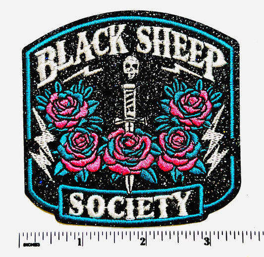 Black Sheep Society patch - Embroidered DIY Iron on patch with glitter