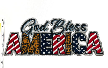 Patriotic - Chenille with silver glitter outline Iron on patches