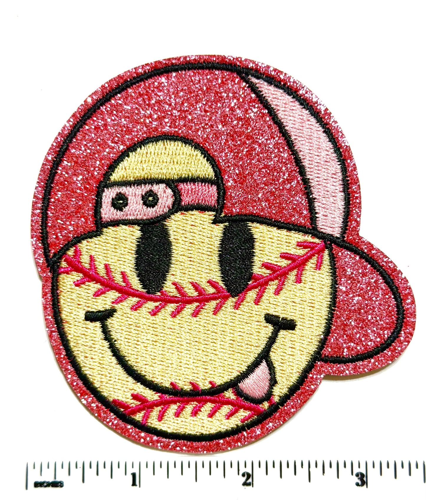Baseball Softball Smile Emoji – Pink Glitter Hat 3.5”