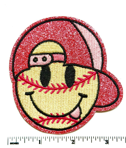 Baseball Softball Smile Emoji – Pink Glitter Hat 3.5”