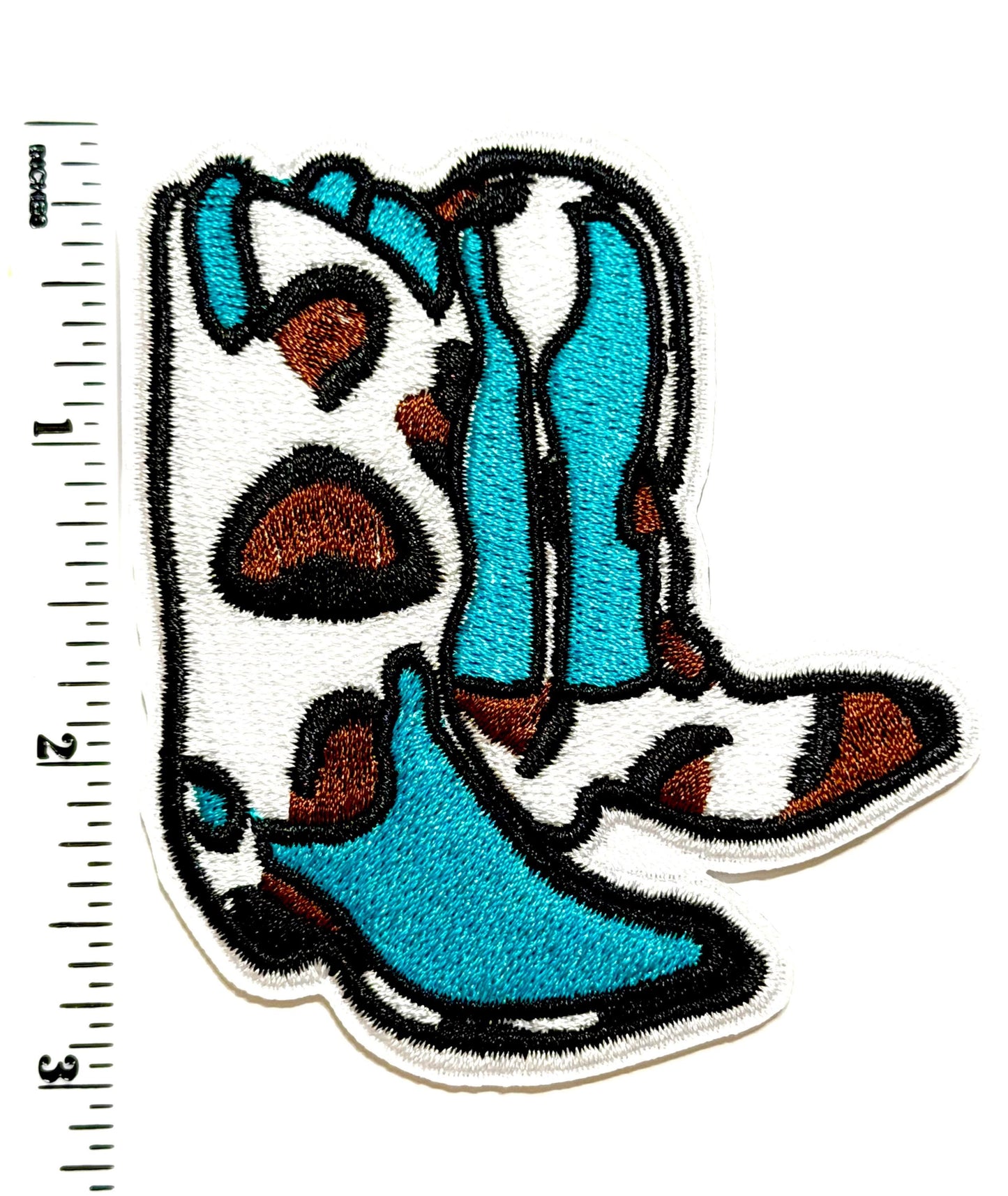 Turquoise & Cow print boots patch - Embroidered DIY Iron On Patch