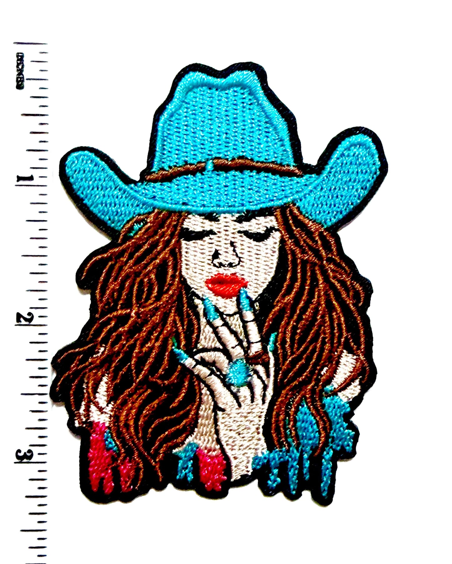 Country girl with turquoise cowgirl hat and nails patch - Embroidered DIY Iron on patch