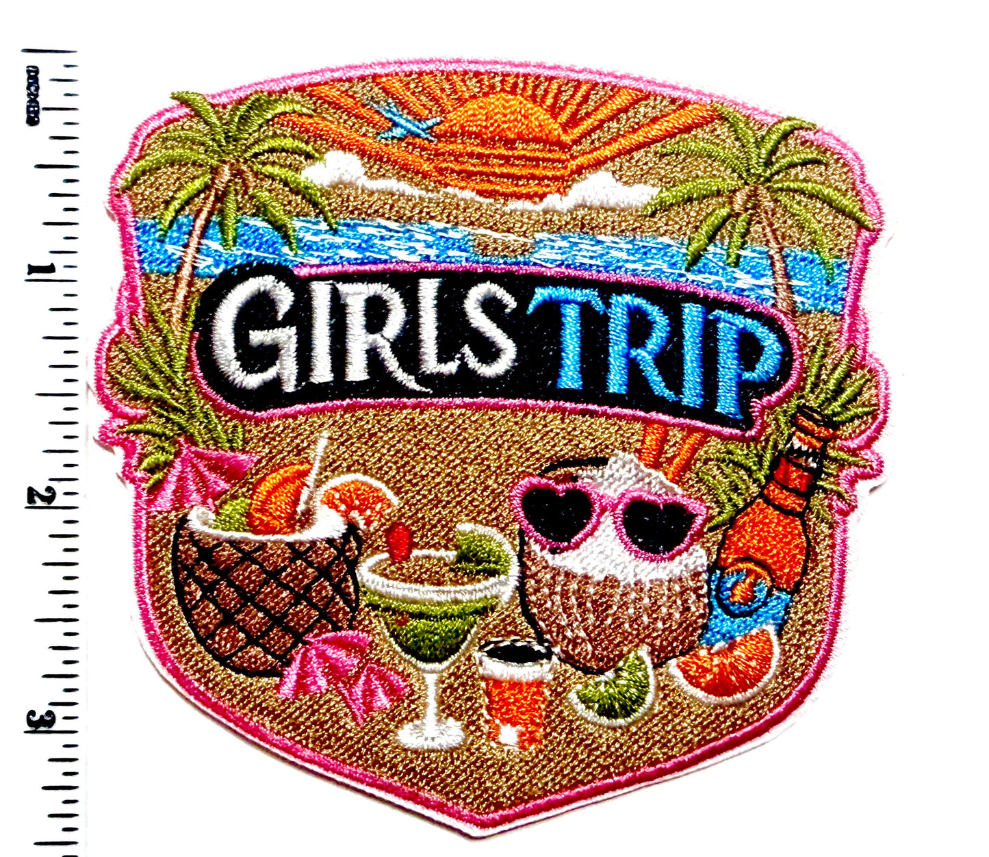 Girls Trip, Tropical Drinks - Embroidered Iron on patch 3.5”