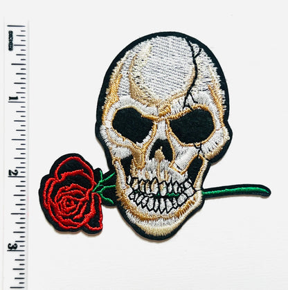 Skull with Rose patch - Embroidered Iron on patch