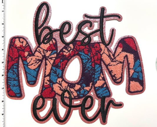 Mom Chenille Patch – Pink Glitter Iron-On Applique