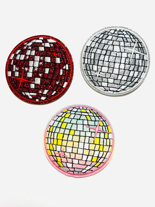 Disco Balls - Embroidered Iron on patches with glitter 2.5”