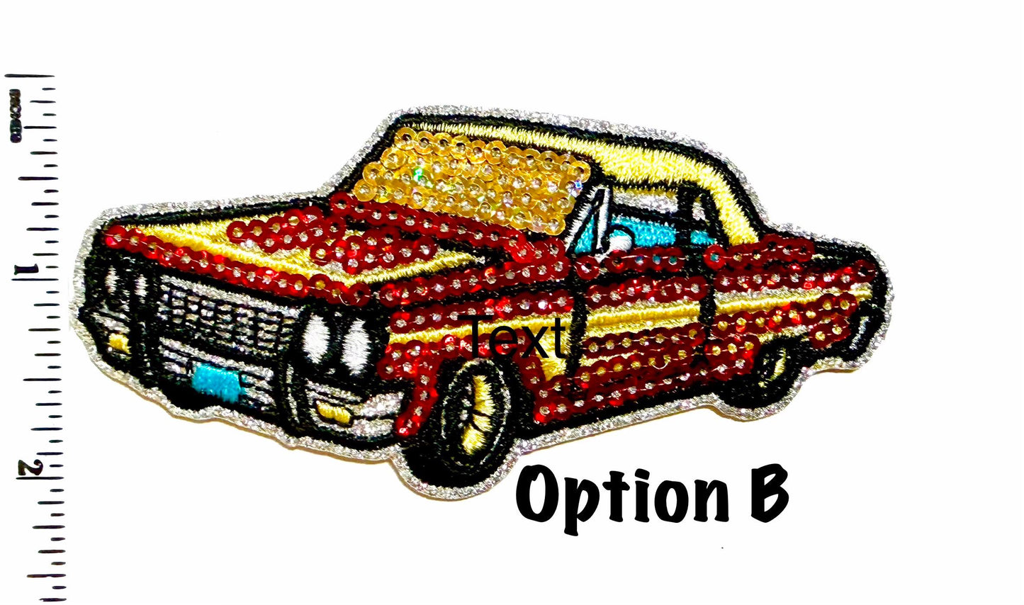 Lowrider Cars Sequins Iron On Patch - Sequins Iron On Patch