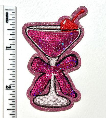 Martini with cherry and bow - Sequins Iron on patch