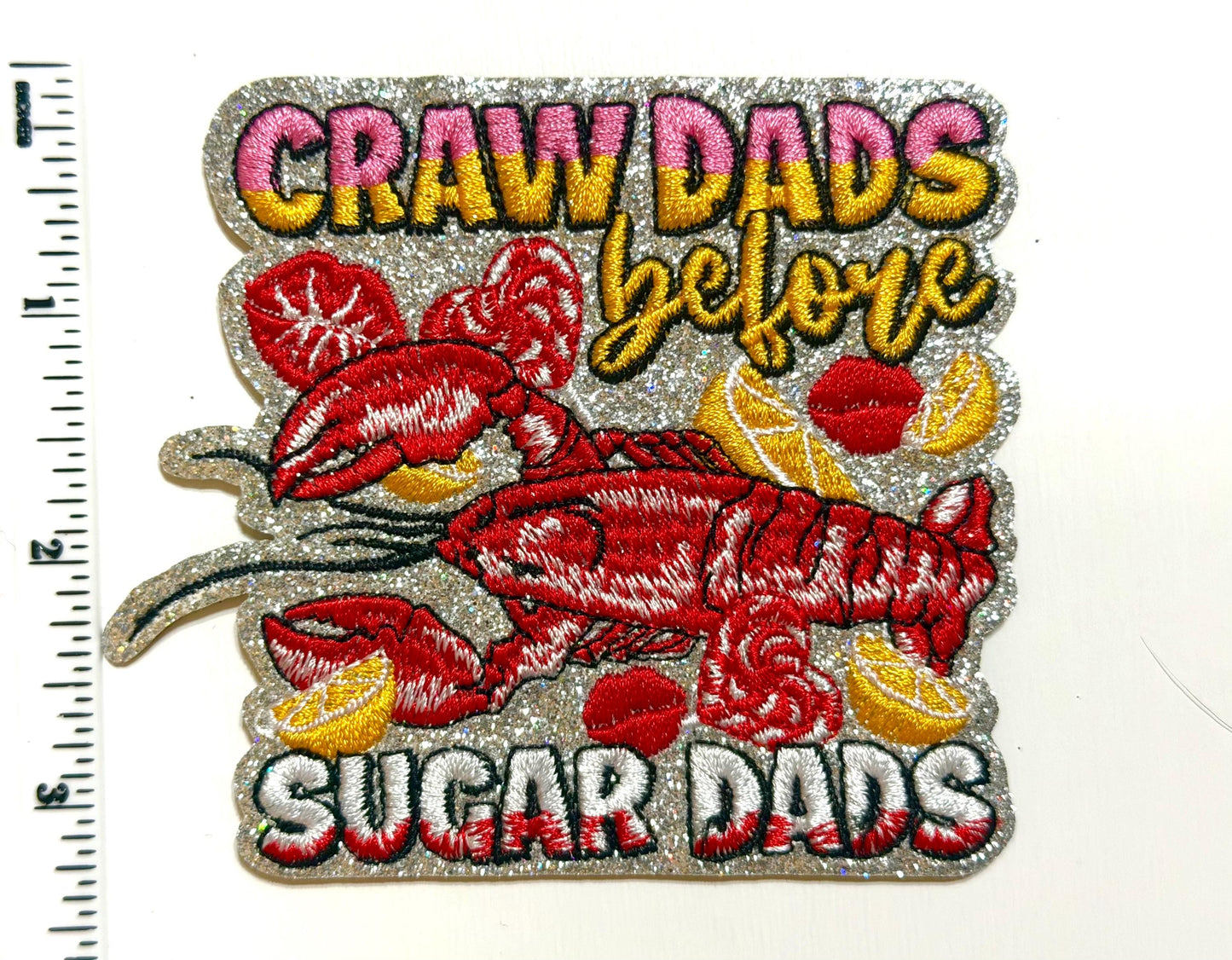 Embroidered Crawfish Patch – Glitter Iron-On Applique (3.5")