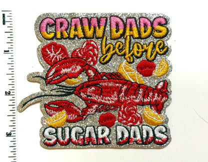 Embroidered Crawfish Patch – Glitter Iron-On Applique (3.5")