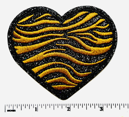 Zebra print black and gold striped Heart 3.25”