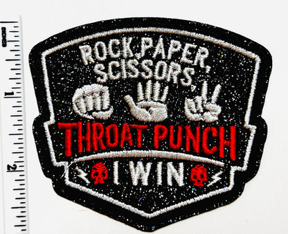 Rock, Paper, Scissors, Throat Punch, I Win patches - Embroidered DIY Iron on patch