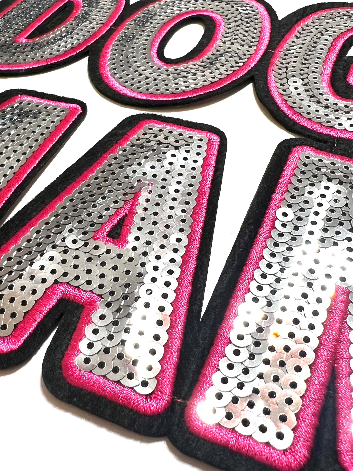 Dog Mama - Pink and gold sequins Iron on patch