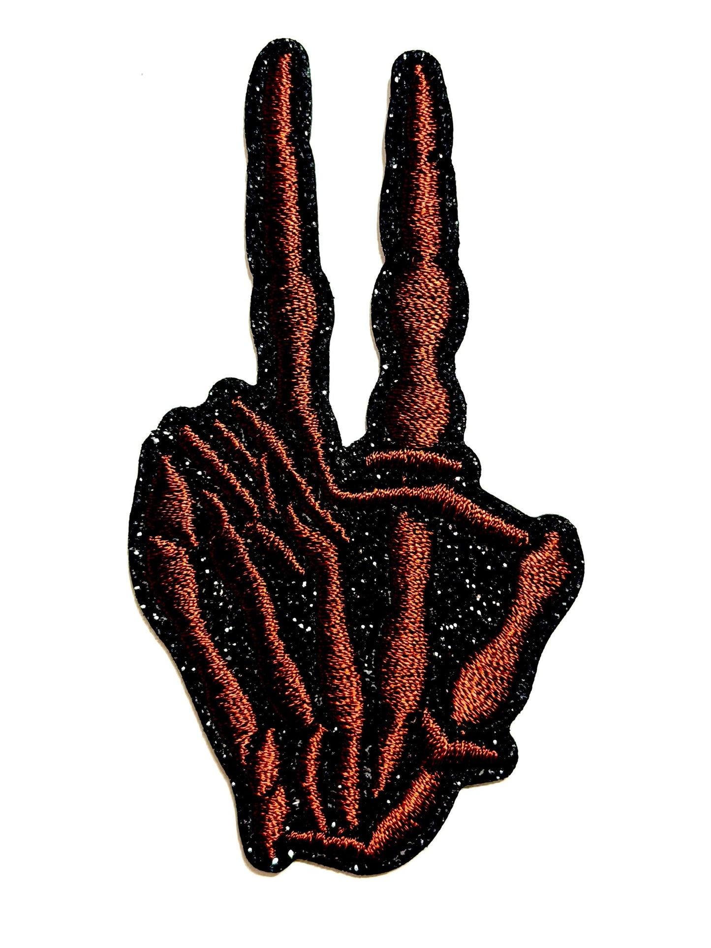Skeleton Hand peace sign patch - Embroidered Iron on patch 3.25”