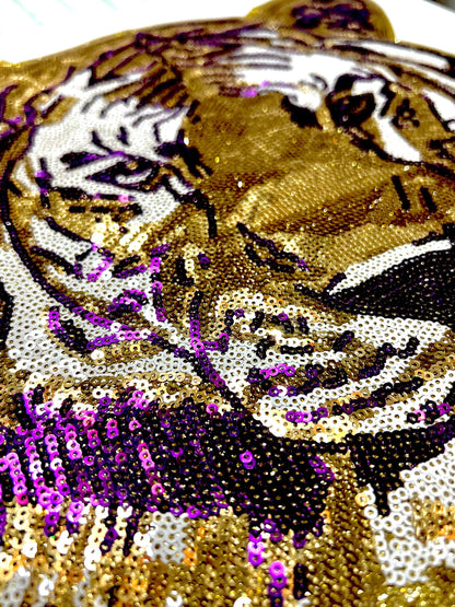 Purple & Gold Tiger - Sequins Iron on patch
