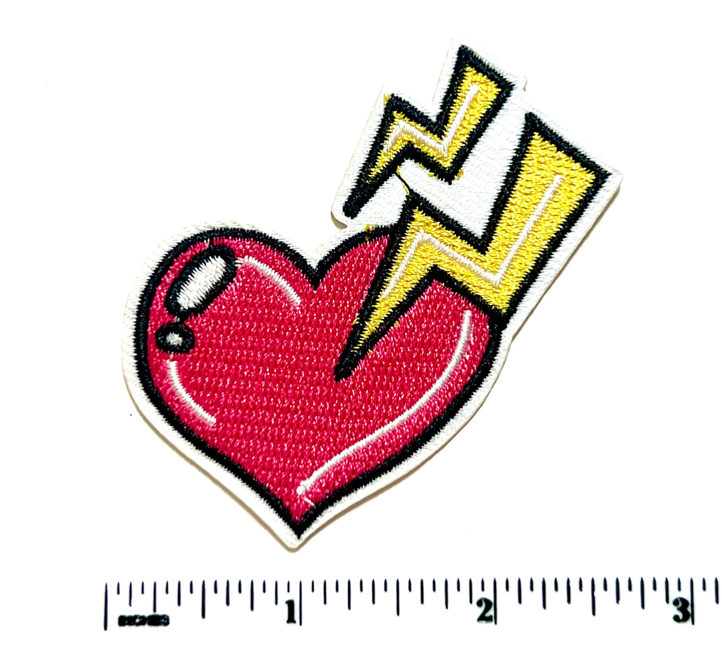 Hot pink heart with lightning bolts - Embroidered Iron on patch 2.5”