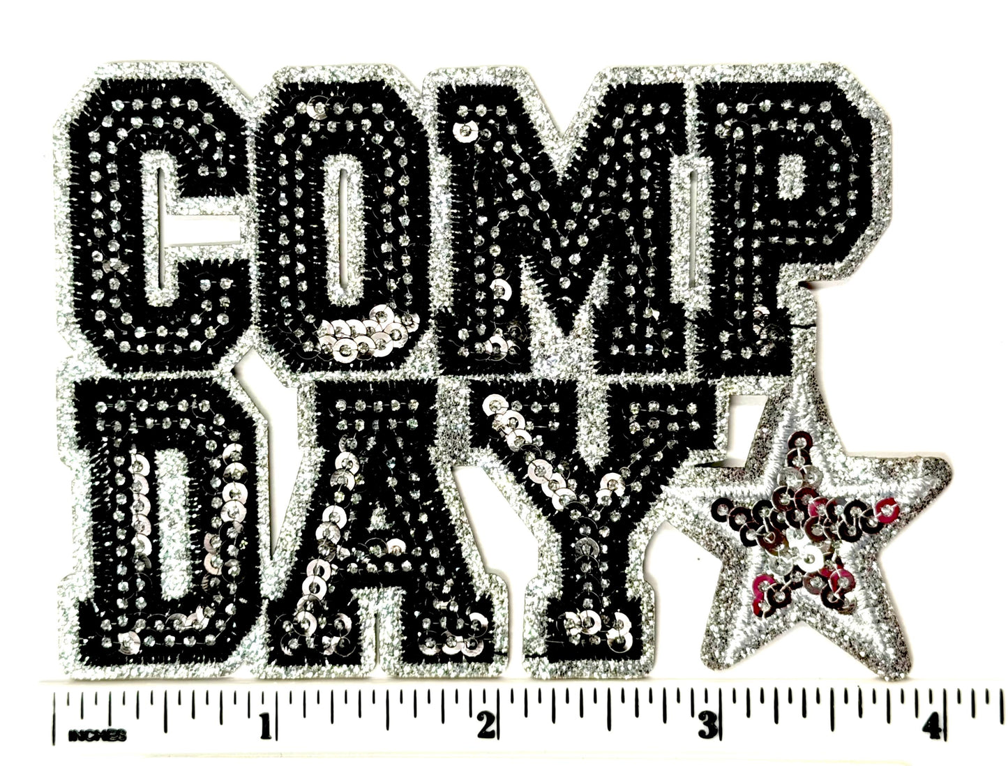 Comp Day 4” - Sequins and glitter iron on patch