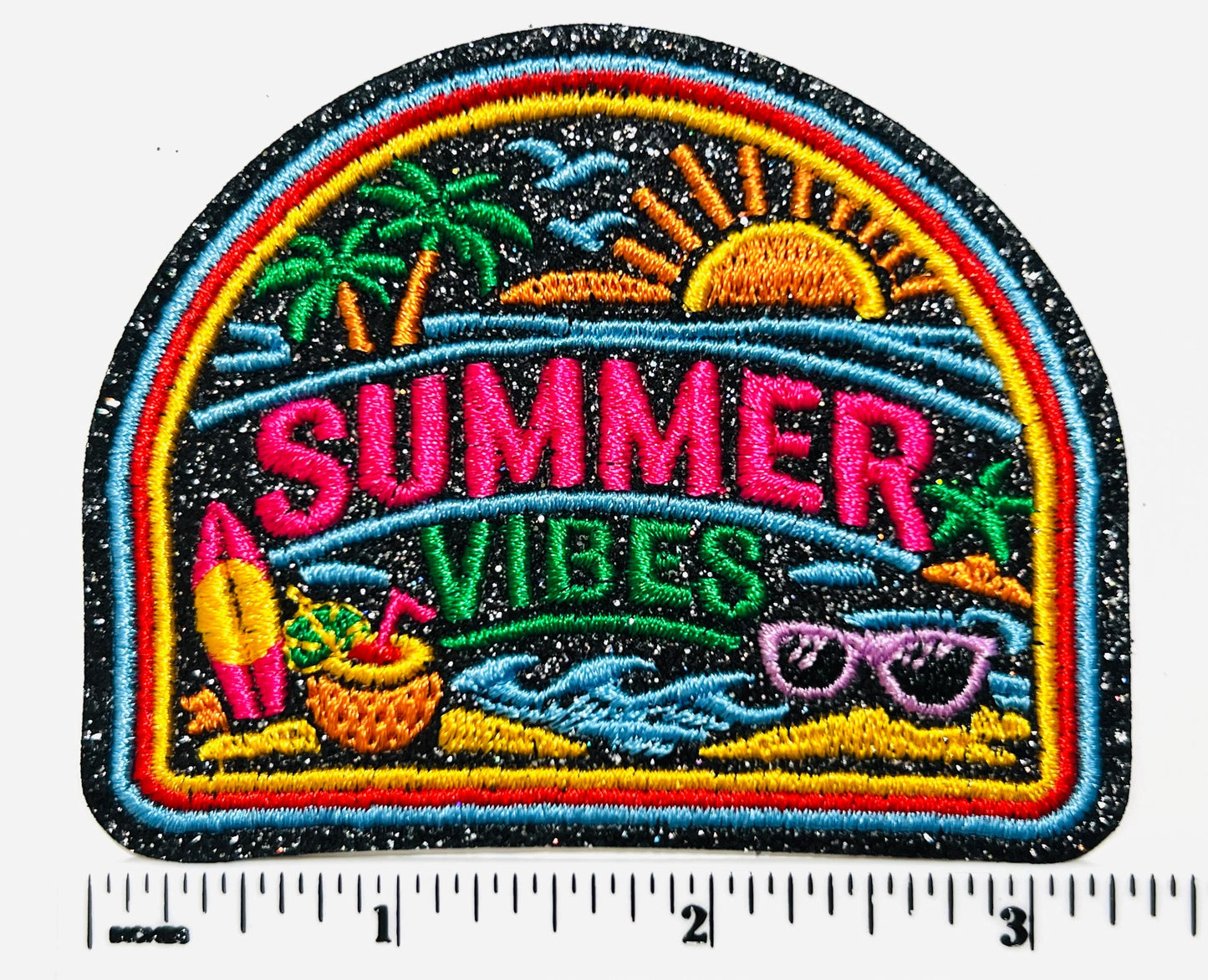 Summer Vibes patch - Embroidered & Glitter Iron on patch 3”