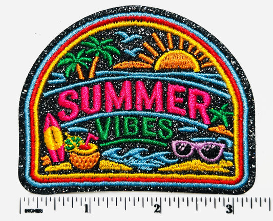 Summer Vibes patch - Embroidered & Glitter Iron on patch 3”