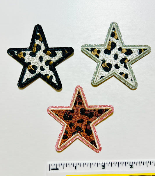 Leopard Stars glitter outline 2.5”  - Iron on patch
