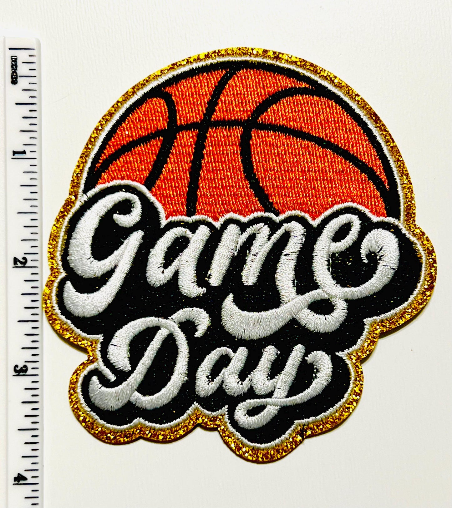 Basketball patches - Embroidered DIY Iron on patches with gold glitter