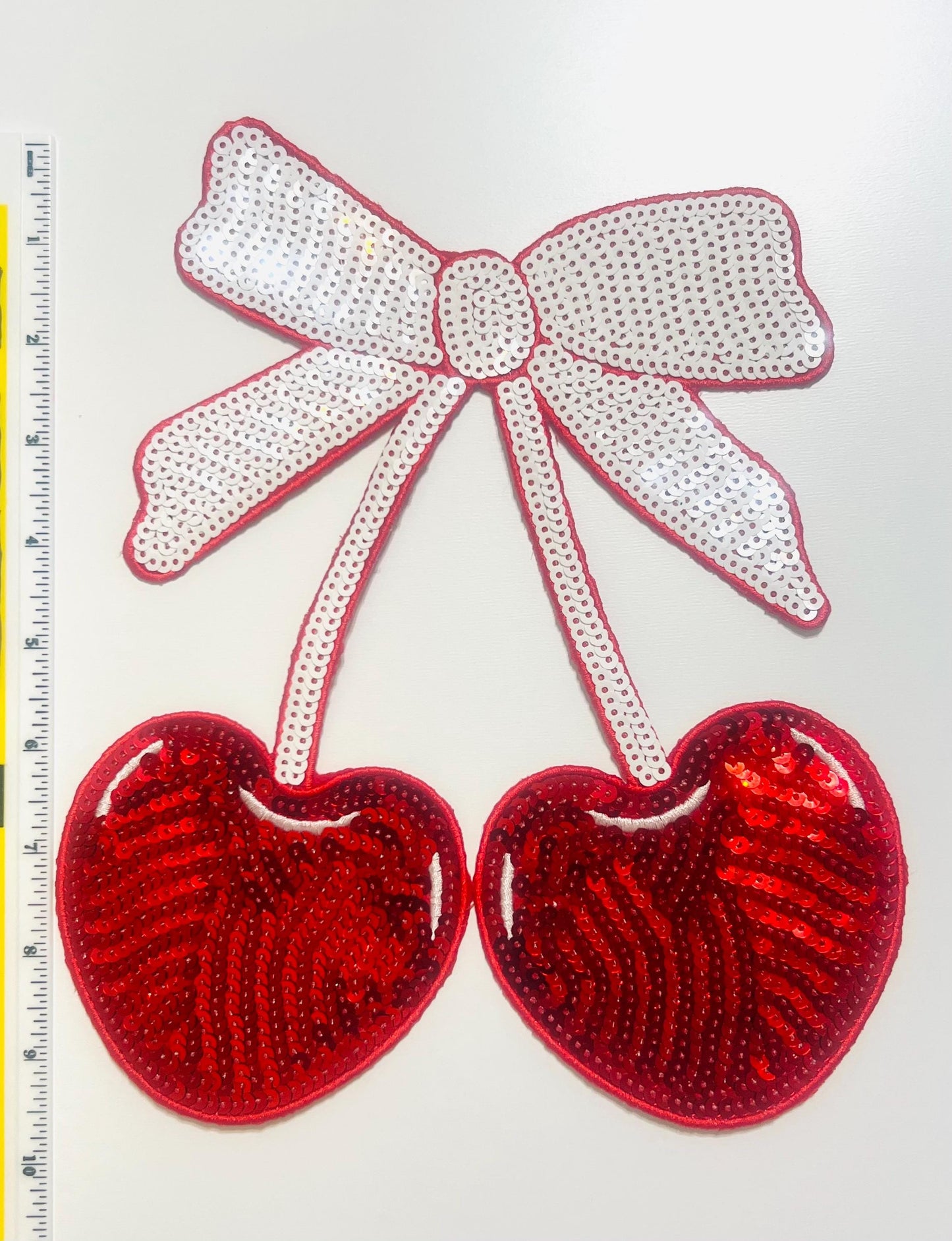 Cherries with Bows - Sequined Iron on patches