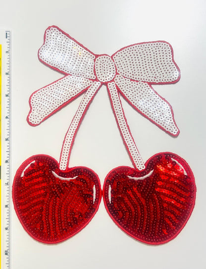 Cherries with Bows - Sequined Iron on patches
