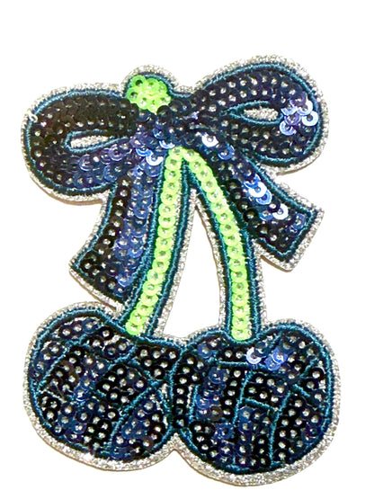 Sequin Cherries with Bows - Sequined DIY Iron on patches