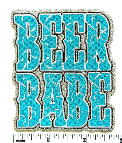 Beer Babe patch - Embroidered DIY Iron on Patch with silver glitter outline