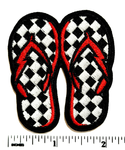 Checkered Flip flops patch - Embroidered DIY Iron on patch