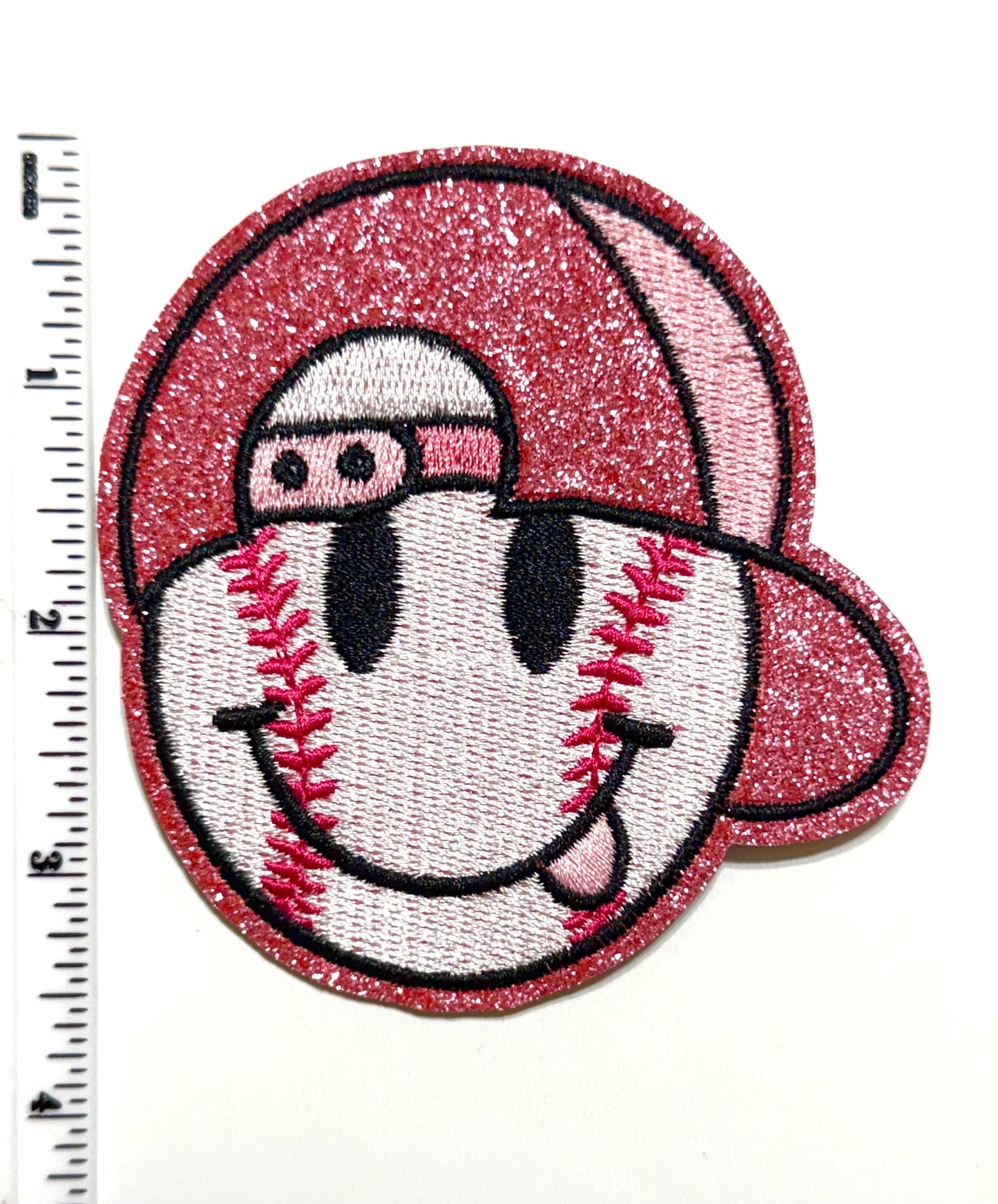 Baseball Softball Smile Emoji – Pink Glitter Hat 3.5”