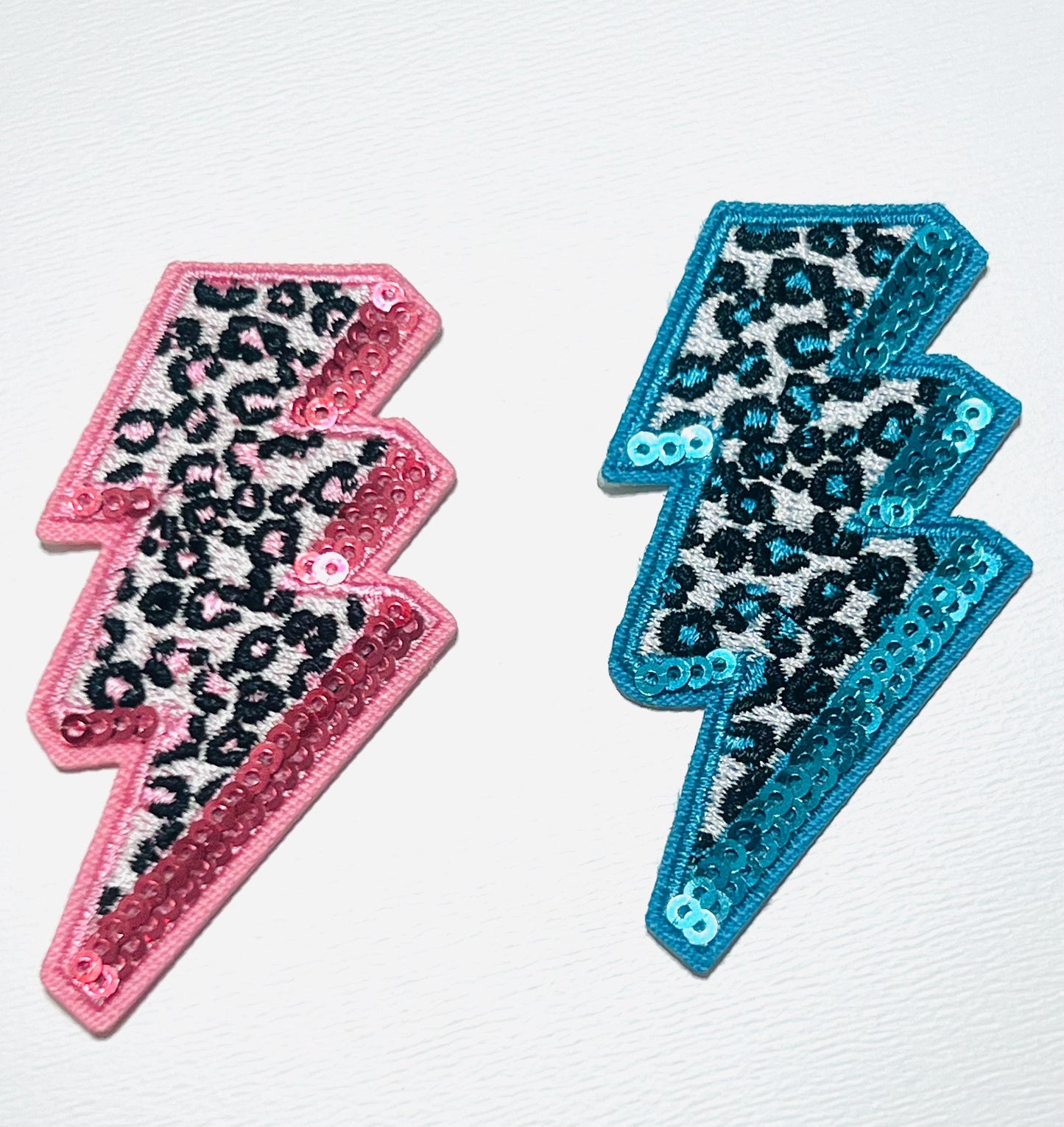 Lightning Bolt Leopard Print with Sequins outline - Iron on patch