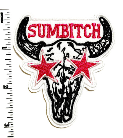 Cow skull star eyes Sumbitch Country patch - Embroidered Iron on patch 3”