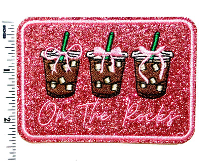 Iced coffee pink glitter patch - Embroidered DIY Iron on patch